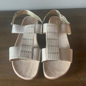 Easy Spirit Woman’s Hazel Leather Embellished Flat Metallic Sandals- Size 12W